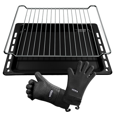 SET Backblech + Grillrost Bauknecht 481010539879 mit 2 Silikon Ofenhandschuhen