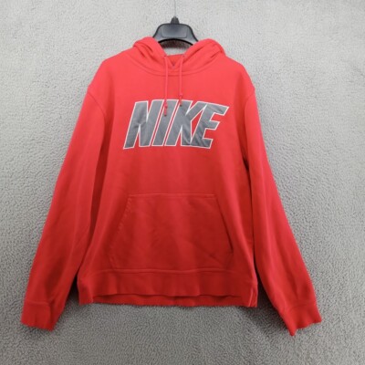 Nike Sweater Mens Medium Red Pullover Hoodie Text Graphic