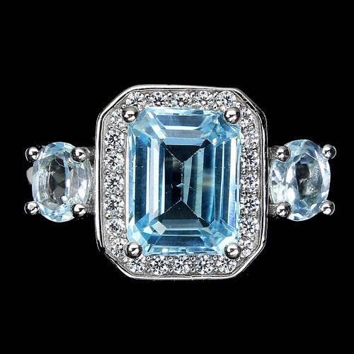 925 Sterling Silver Ring Sky Blue Topaz 9x7mm Natural Gemstone Jewelry ...
