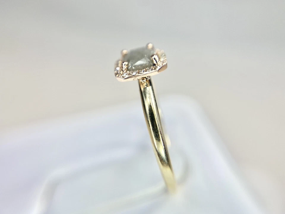 14k Yellow Gold Designer Cushion Cut Rustic Gray Diamond Halo Engagement Ring - Image 3 of 4