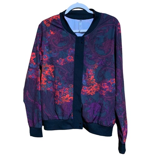 Fabletics Jacket Large Multicolor Paisley Artsy Print Zippered Bomber Outerwear