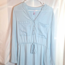 Alya blue solid v-neck button shirt dress pockets knee length size m