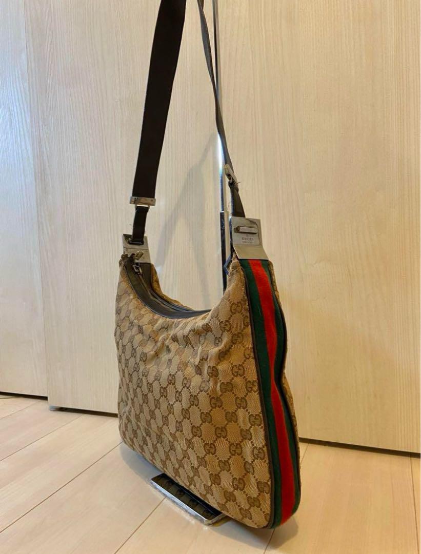 Gucci Sherry Line GG Canvas Leather Shoulder Bag Beige Brown Pre-Owned