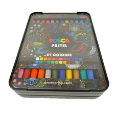 UNI POSCA 24-Color Soft Pastel Artist Set Tin Box Drawing Chalk Pencils NEW