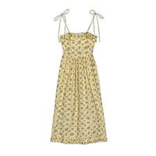 DOEN Floral Yellow Dress Lace Up Ruffles Size M Doen Sundress Dress