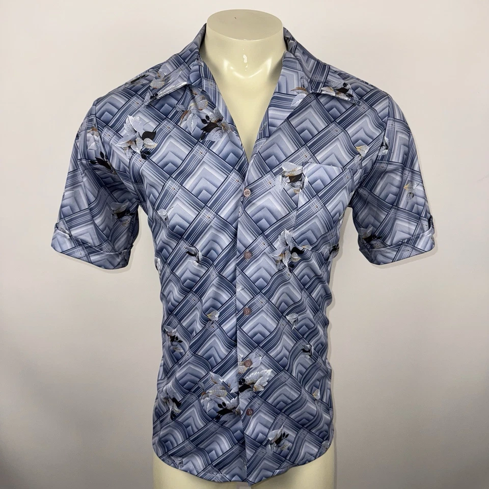 Camisa De Colección Años 60 70 Sears Disco Hippie Floral Abstracto Mod Poliéster Para Hombres Grande Foto 2 de 4