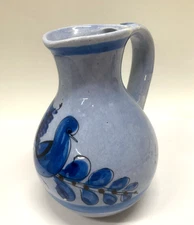 Tonala Blue Bird Mexican Hand Painted Pottery Pitcher Signed