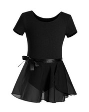 Girls Short Sleeve Leotard with Skirt Kids Dance Ballet Tutu Dresses 2-4T Black
