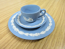 Miniature Wedgwood Jasper Ware Blue Trio Cup Saucer Plate