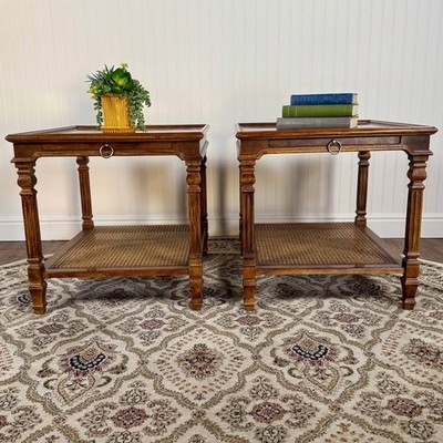 Pair Mid-Century Vintage Drexel Walnut and Cane End Tables | eBay