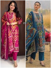 Heavy Cotton Mirror Work Top Kurta Set Indian Bollywood Kurti Pant Dupatta Set