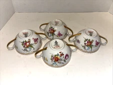 4 Tirschenreuth Old Meissen Cream Soup Bowl Set  Flowers 3810 Rare