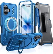 for Iphone 17 Phone Case: Magnetic Stand Case with Built-In Screen Protector Com