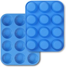 Silicone Muffin Pan 2 Pack 12 Cup Nonstick Cupcake Baking Mold Blue Reusable Set