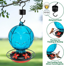 26 OZ Glass Hummingbird Feeder for Outdoors Hanging - Hand-Blown Hot Air Ball...