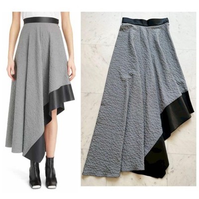 Loewe Women Skirt Houndstooth Logo Leather Trimming Asymmetric 32 Limited Editio
