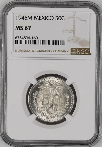 MEXICO 50 Centavos 1945 M Silver NGC MS67