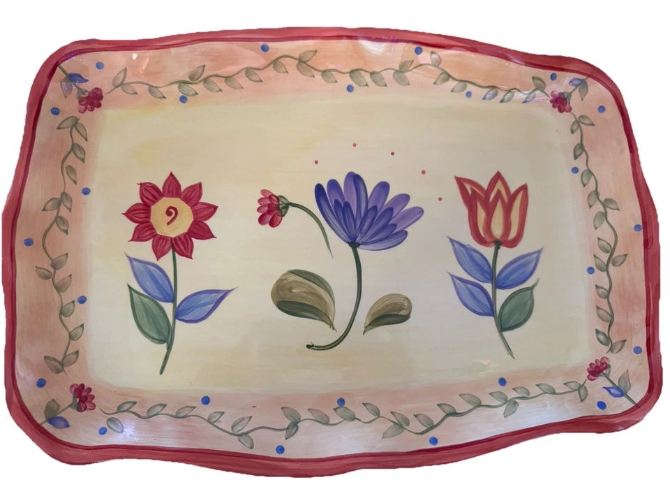 Lot Of Pfaltzgraff Napoli 4 Hot Plate Trivet  Square & Serving Plate 2008 Floral - Image 2 of 4
