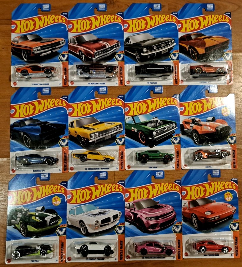 Hot Wheels Muscle Mainia 2025 juego completo 1-10 lote de 12