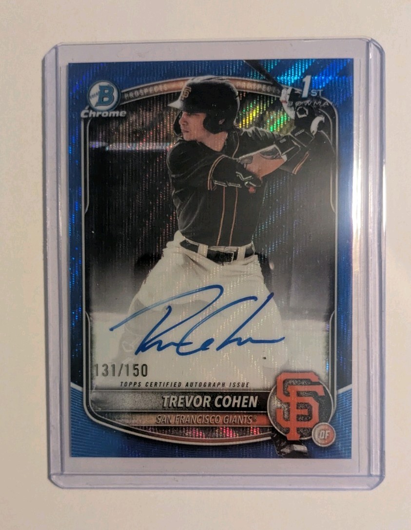 TREVOR COHEN 2025 BOWMAN CHROME DRAFT 1ST BLUE WAVE AUTO /150 Q5876