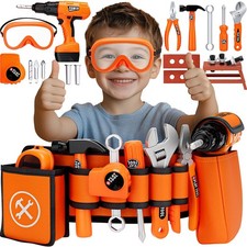 TOY Life Kids Tool Set w/ Tool Belt  Toy Drill, Toddler Construction Play 3-8