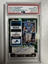 2023 Contenders Jack Campbell Opening Kickoff Rookie Ticket Auto #241 PSA 10/10