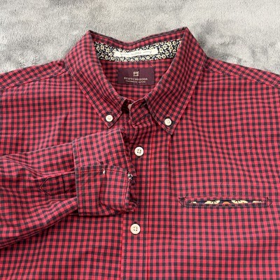 Scotch & Soda Mens L Button Shirt Red Black Check Pattern Long Sleeve Lumberjack