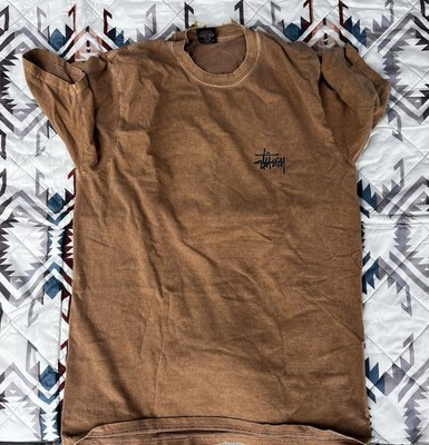 Stussy Men's Brown Graphic Logo Crew Neck Short Sleeve Cotton Knit T-Shirt M