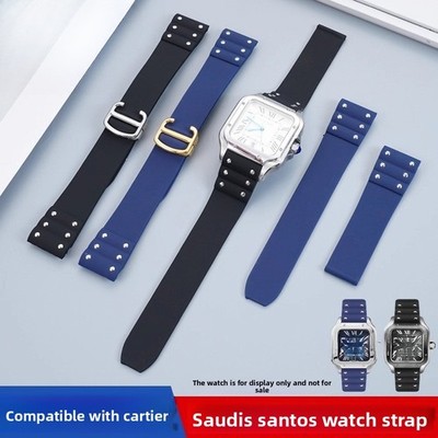 For Catier Santos Folding Clasp Waterproof Silicone Watch Strap Rubber Band 21mm