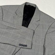 Jos A Bank Blazer Mens 43L Gray Wool Houndstooth Two Button Jacket Sport Coat