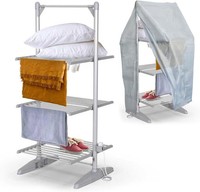 Electric 3-Tier Heated Clothes Dryer Airer Clothing Folding Drying Rack Cover