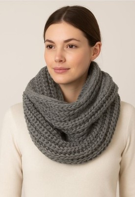 Thick Knitted Chunky Infinity Loop Scarf Circle Long Winter Scarf- Gray ...