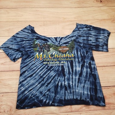 VINTAGE Harley Davidson Shirt Womens XL Blue Motorcycle Biker Destroyed 2006