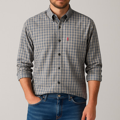 Levis Dry Goods Mens Button Down Shirt Gray Plaid Long Sleeve 100% Cotton Size L