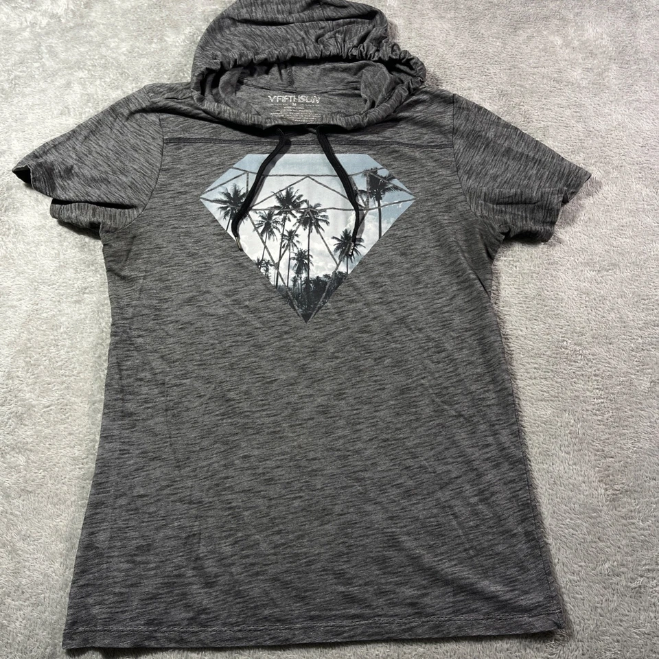 Fifthsun Short Sleeve Hoodie Men’s Medium Gray Diamond Print Outdoorsy Summer - Image 2 of 4