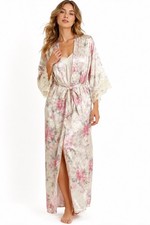vintage LUCIE ANN II floral robe MEDIUM cottagecore lace boudoir peignoir satin