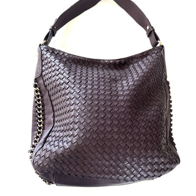 SONDRA ROBERTS Vegan Leather Woven Tote Shoulder Bag Purse Plumb Purple w/Chain
