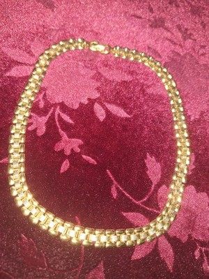 Vintage Monet Necklace Gold Tone Chain Link Signed 17'' Long Mob Wife