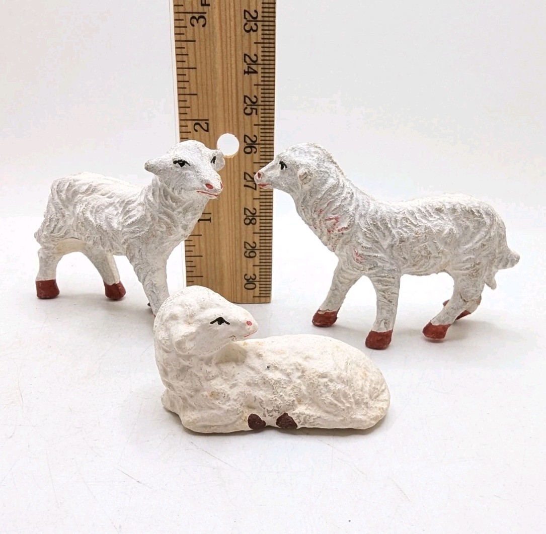 Vtg Three Wisemen Sheep Camel Nativity Figures Japan 60s Replacement Pieces Lot