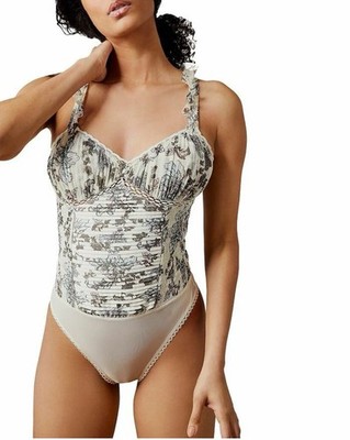 Free People $88 Weekend Plans Floral Lace Ruffle Sleeveless Bodysuit M Romantic