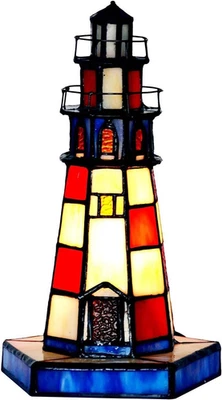 L11005 Lighthouse Tiffany Style Stained Glass Accent Table Lamp Night Light for - Image 1 of 4
