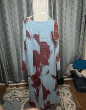 ASOS DESIGN Blue & Red Long Sleeve Long Dress Women’s Regular US 12