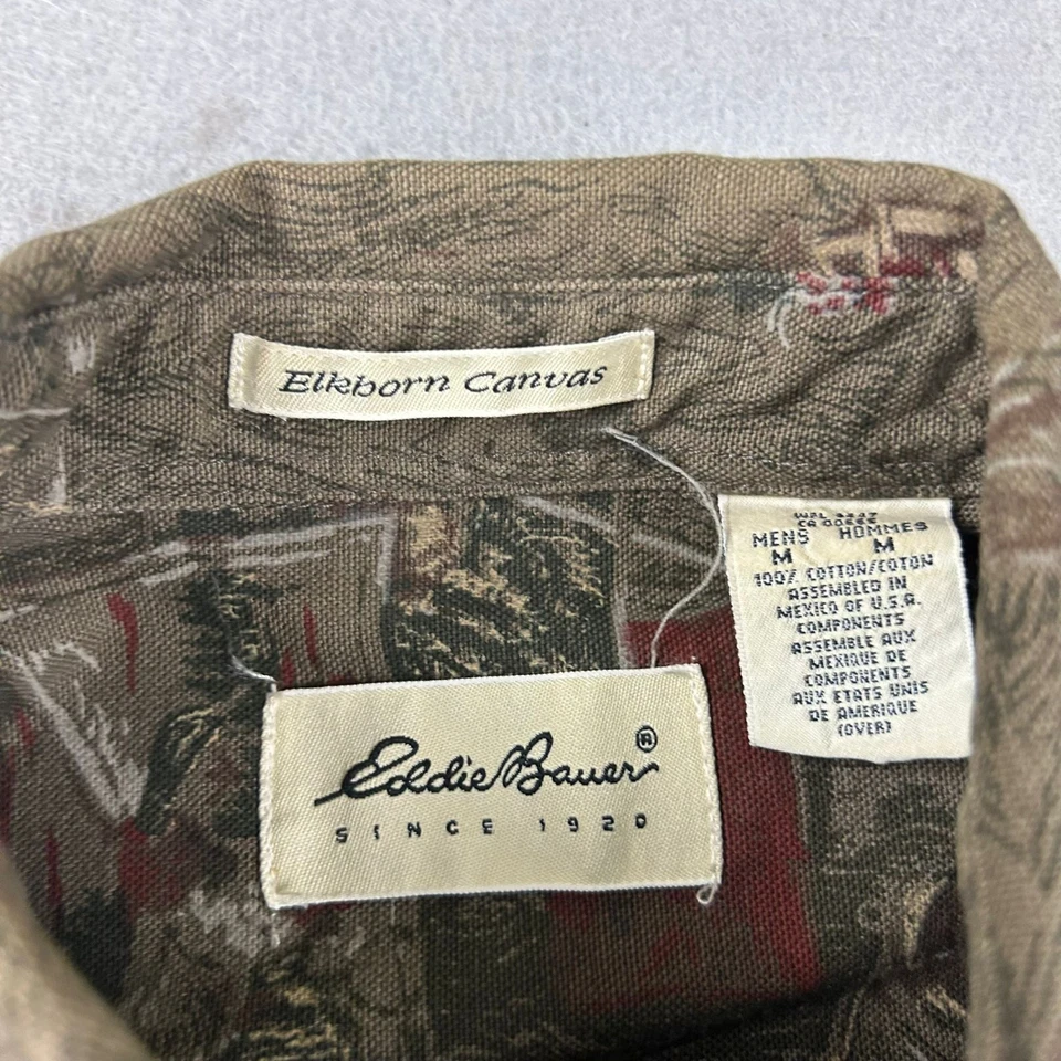 Camisa De Colección Eddie Bauer Hombres Mediana Marrón Camuflada Lona Born Abotonada Manga Larga Foto 2 de 4