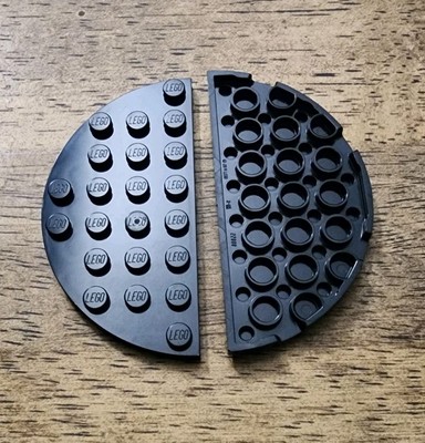 LEGO Black Plate, Round Half 4 x 8 QTY 2 Part No. 22888. New, Bulk Available.