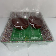 Football Scene Chip And Dip, Tray And Bowl. 2 Sets. Melamine/plastic