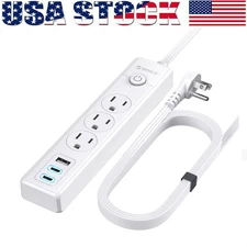 3 Outlet USB Surge Protector Power Strip Grounded Flat Plug Extension Cord 25FT