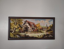 Vintage Needlepoint Large Framed Wall Art Professionally Framed 49x 24" Country