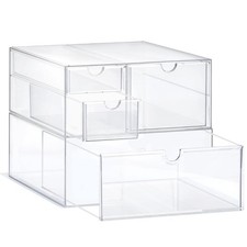 Acrylic Drawer Makeup Organizer with 4 Drawers, Set of 2 Office Desk Organize...