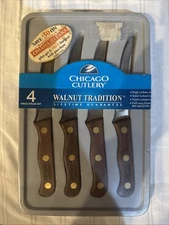New Sealed Vintage Chicago Cutlery Walnut Tradition Steak Knives Set of 4 B144
