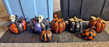  Halloween Decor Lot Of 7 Decorative Pumpkins Skull Orange Black Purple Spider 
